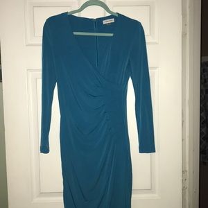 Caribbean blue side synch Calvin Klein dress